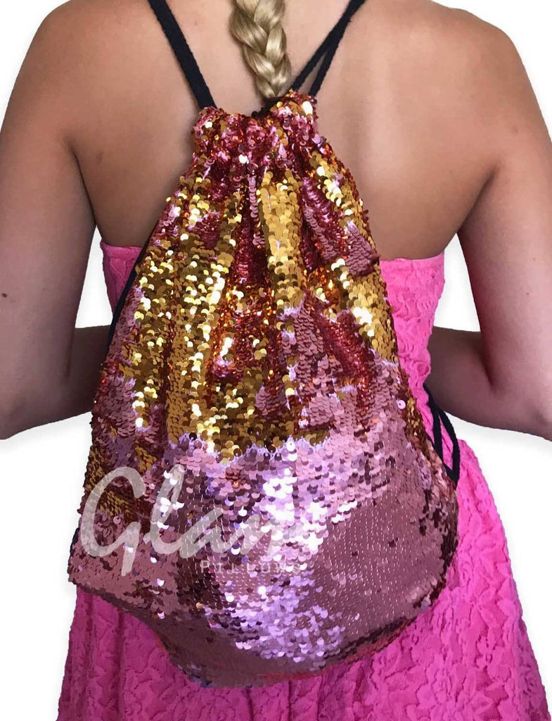 Rose Gold & Gold Reversible Sequin Drawstring Glam Bag