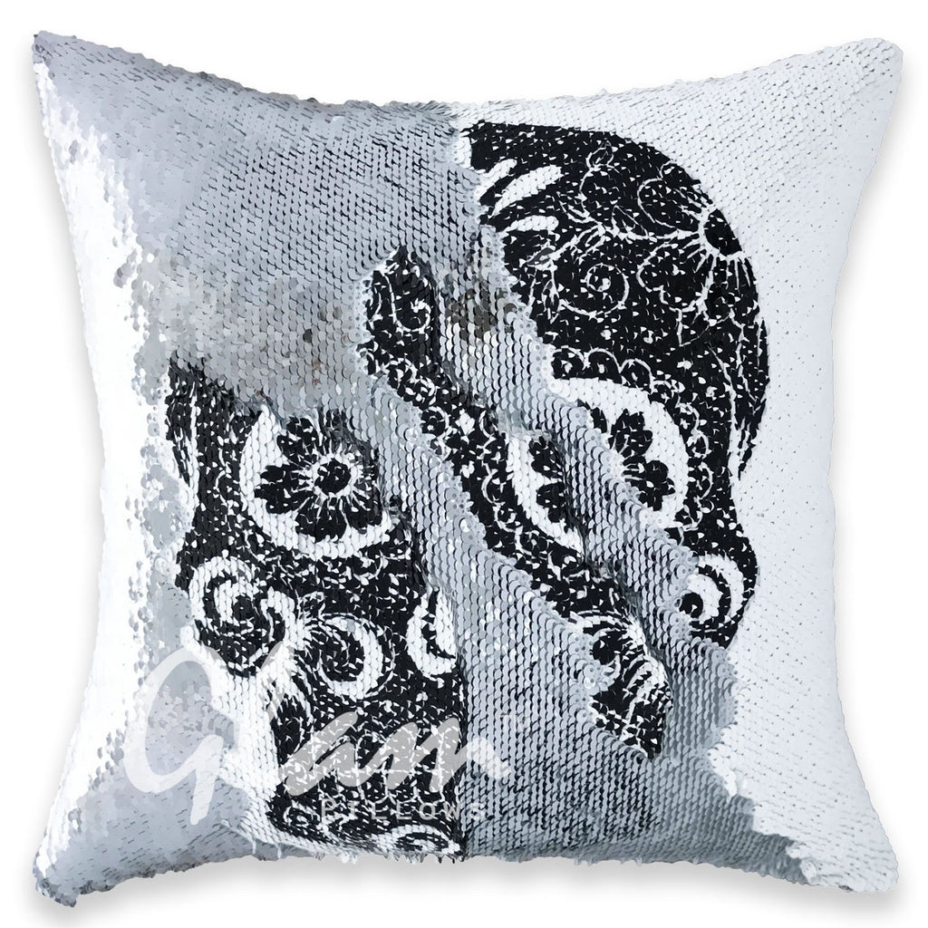 Sugar Skull & Silver Reversible Sequin Glam Pillow