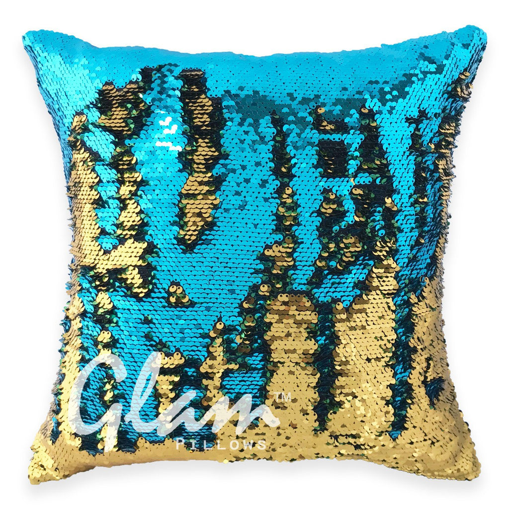 Aqua & Gold Reversible Sequin Glam Pillow