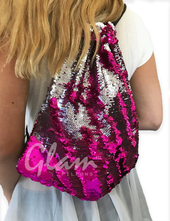 Fuchsia & Silver Reversible Sequin Drawstring Glam Bag