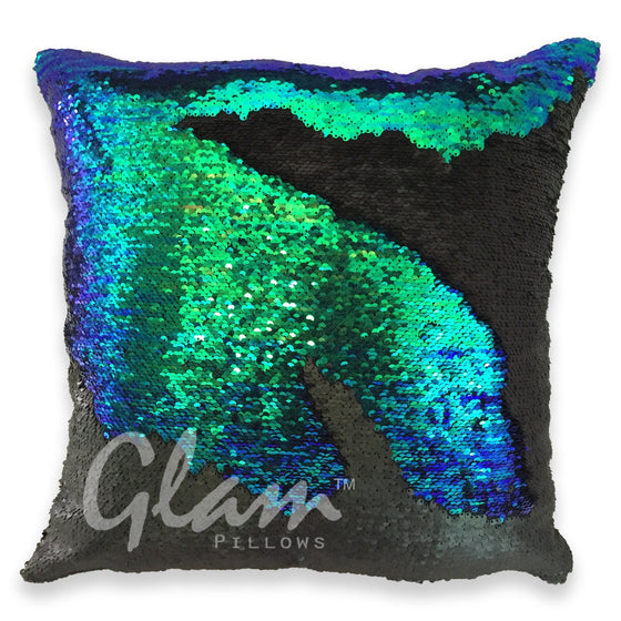 Mermaid Tail & Matte Black Reversible Sequin Glam Pillow