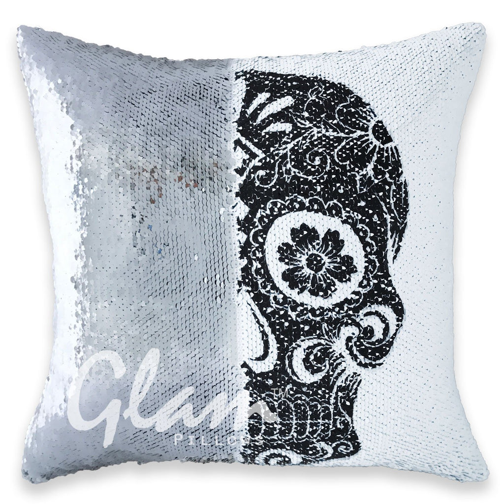 Sugar Skull & Silver Reversible Sequin Glam Pillow